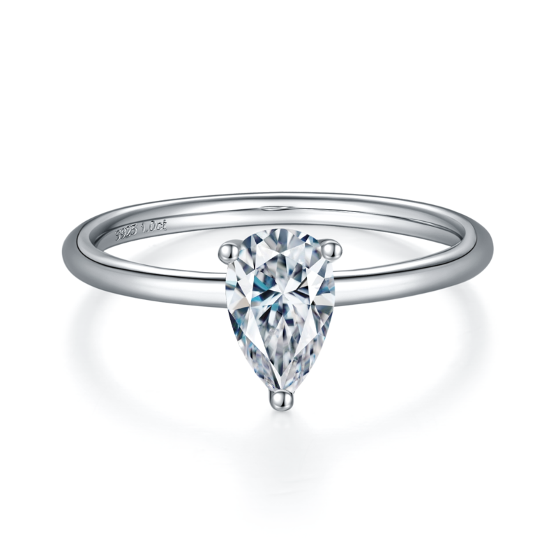Classic梨形S925银镀白金MoissaniteWomen's Ring1.0ctD级